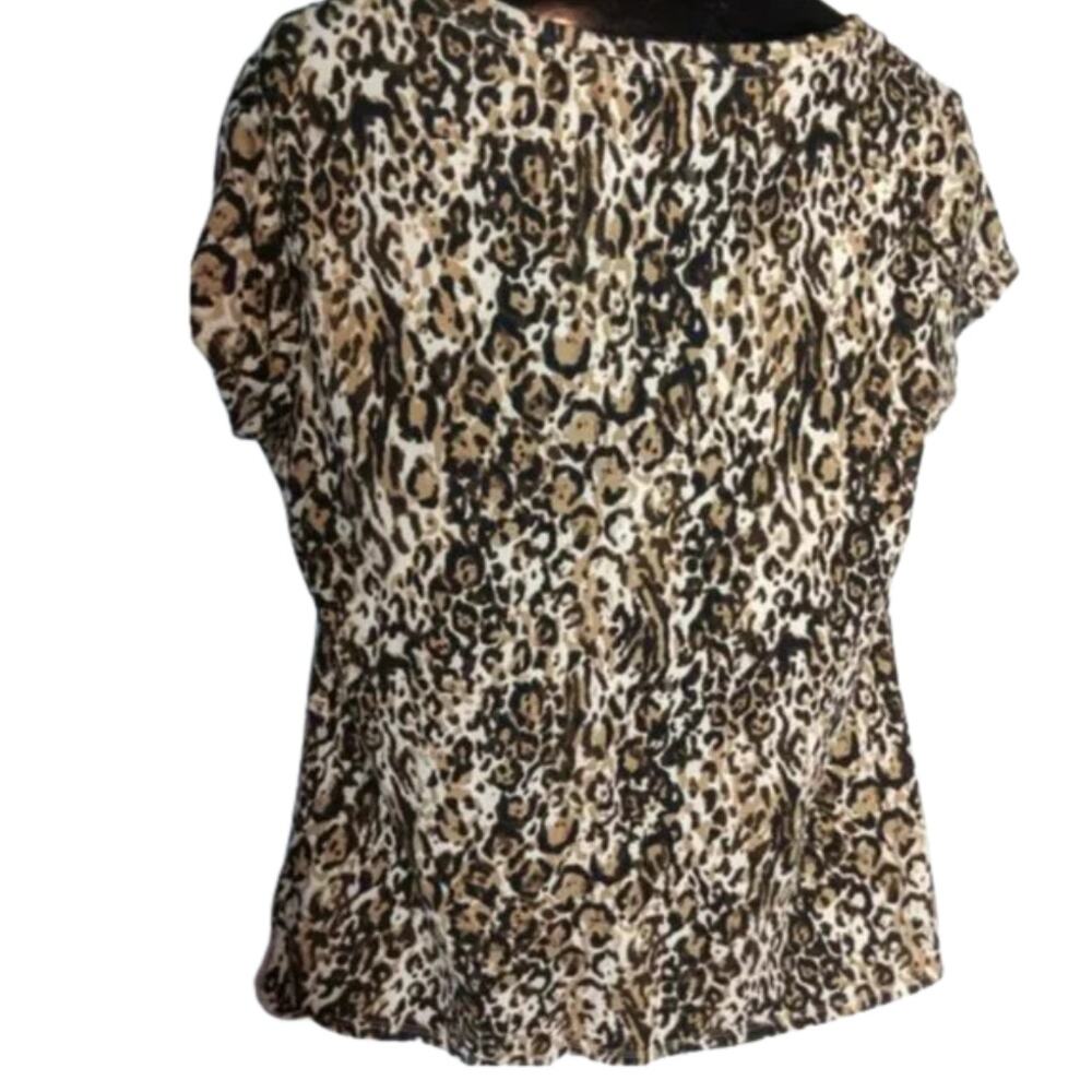 MERONA Tan Black Leopard Print Round Neck Short Sleeve Knit Top XXL - Picture 2 of 6
